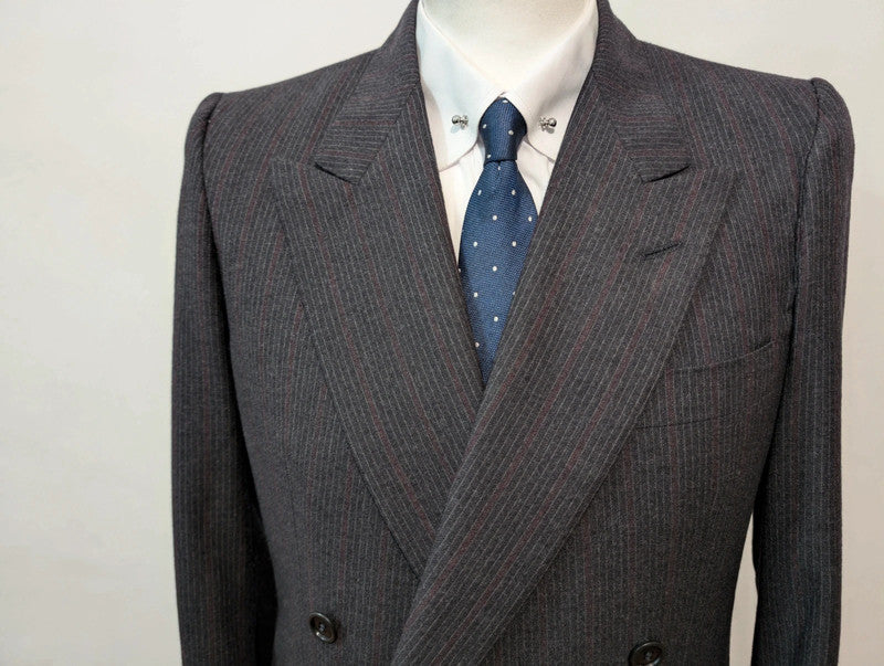 Terrifying pinstripe flannel double-breasted suit