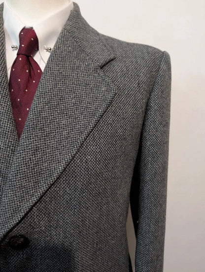 Magnifique manteau gris à chevron en tweed