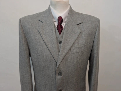 Sublime costume 3 pièces gris en flanelle de laine