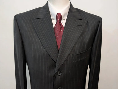 Vintage costume pinstripe noire en laine légère