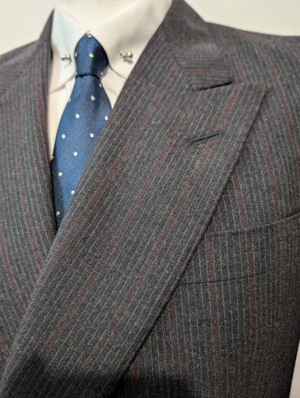 Terrifying pinstripe flannel double-breasted suit