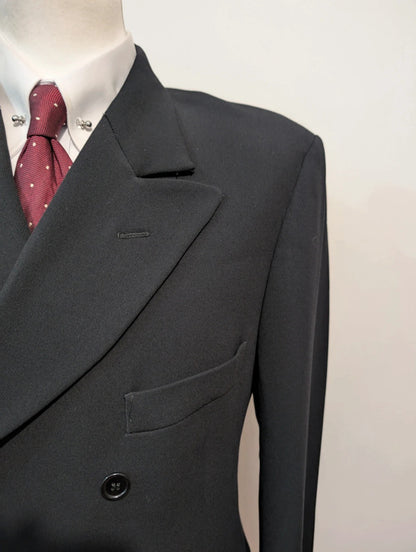 Dark black wool double-breasted suit