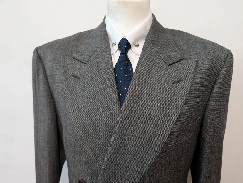 Interesting grey wool double-breasted suit