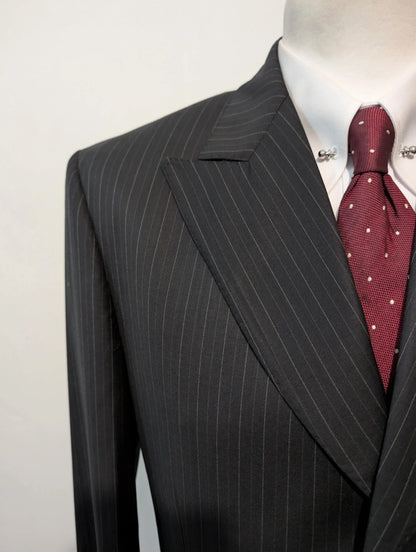 Vintage costume pinstripe noire en laine légère