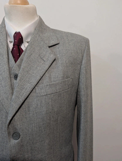 Sublime costume 3 pièces gris en flanelle de laine