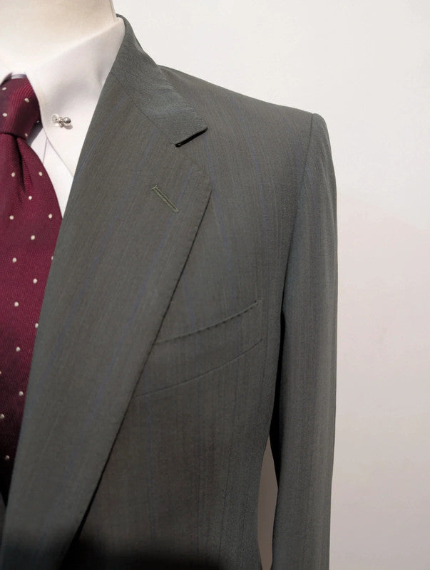 Mignon Costume gris vert a rayure en laine légère