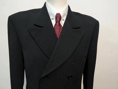 Dark black wool double-breasted suit