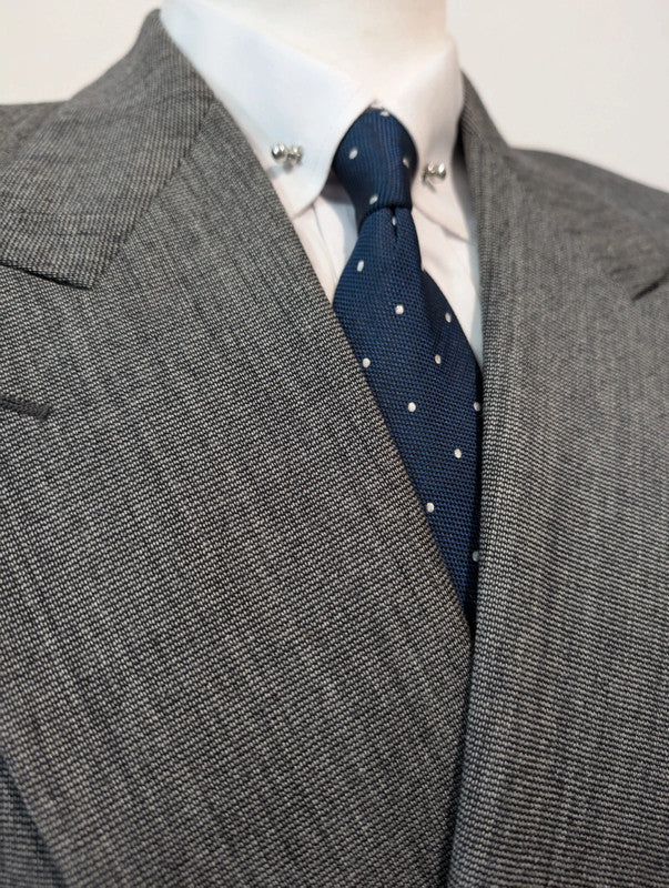 Interesting grey wool double-breasted suit