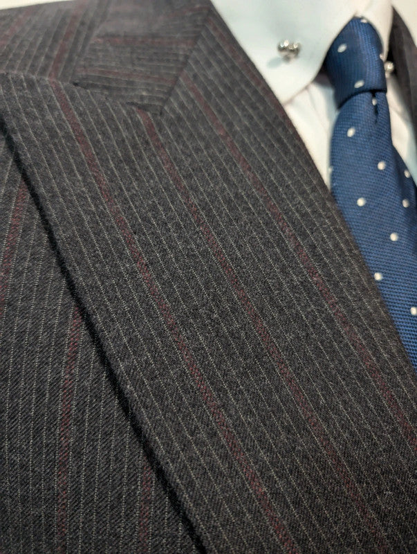 Terrifying pinstripe flannel double-breasted suit