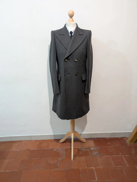 Dangereux manteau croisé gris en laine