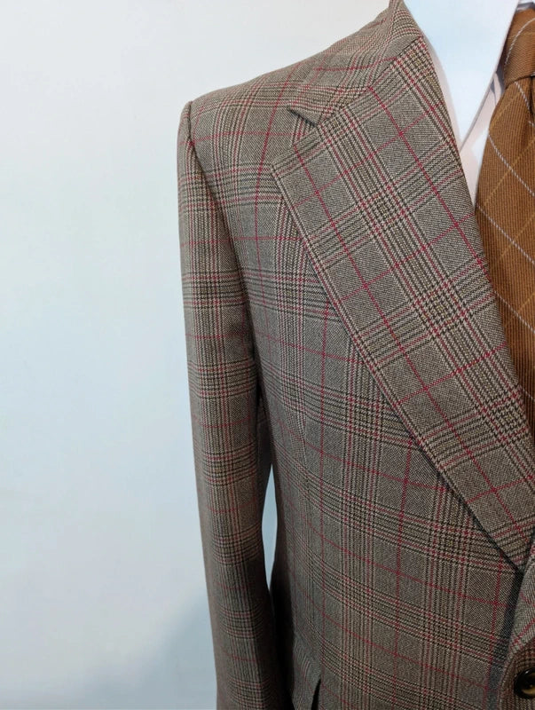 Fabuleux costume gris marron à carreaux en laine