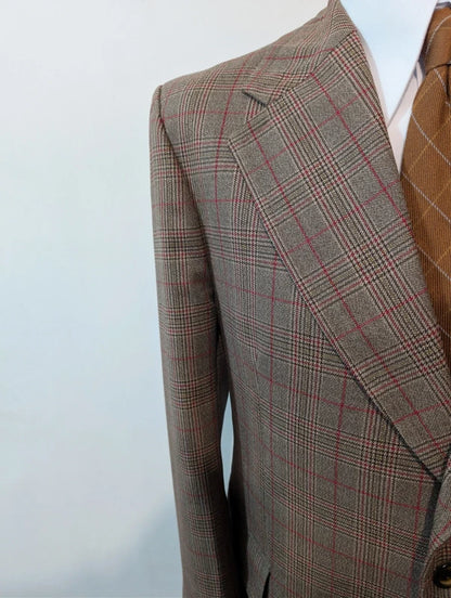Fabuleux costume gris marron à carreaux en laine