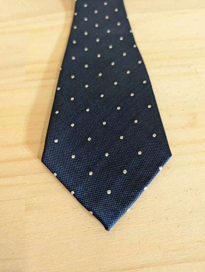 Cravate bleu marine à pois en soie