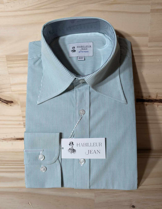 Chemise col français à rayure verte en coton mélangé