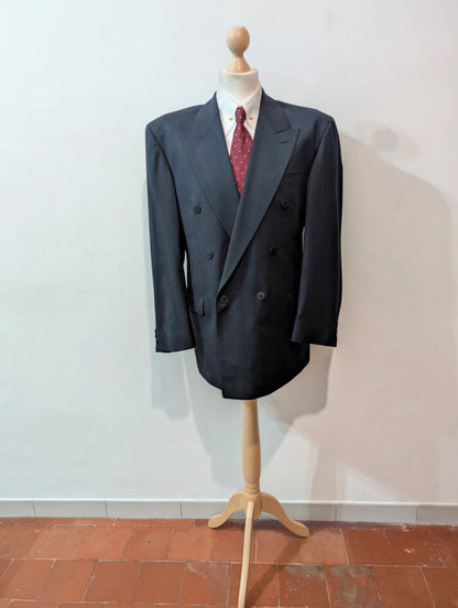 Élégant costume croisé pinstripe en laine