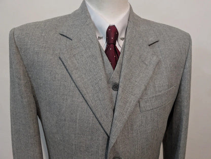 Sublime costume 3 pièces gris en flanelle de laine