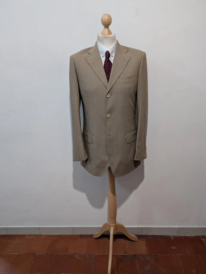 Incroyable costume pinstripe beige en laine légère