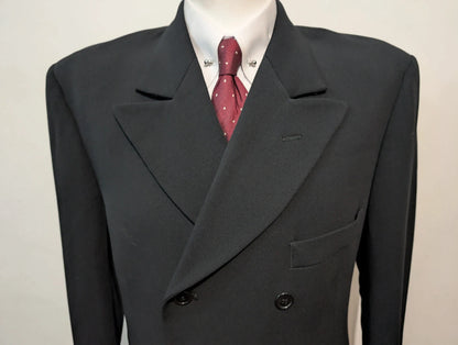 Dark black wool double-breasted suit