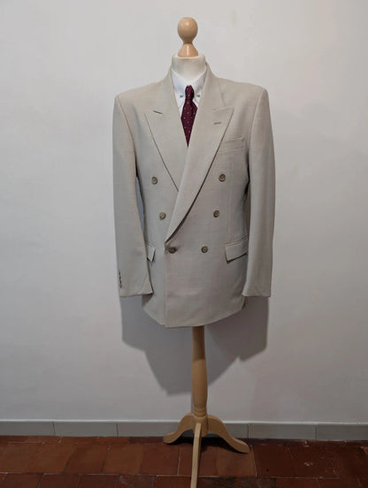 Magnifique costume croisé gris crème en laine