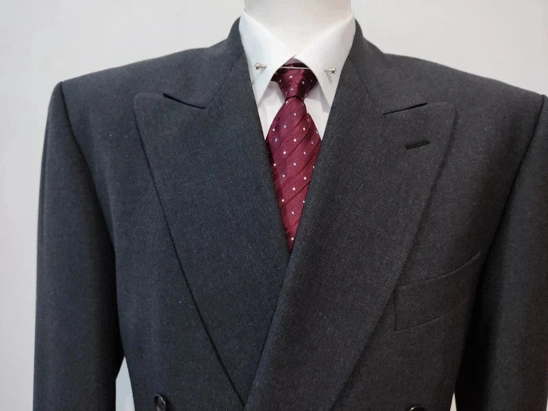 Large grey and black wool double-breasted suit