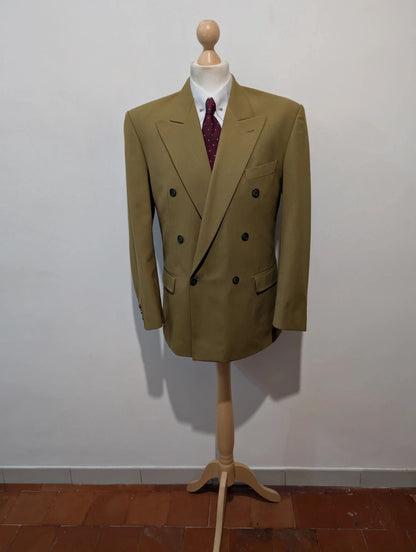 Élégant costume croisé beige kaki en laine