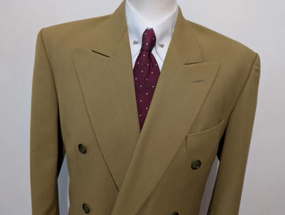 Élégant costume croisé beige kaki en laine