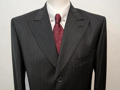Vintage costume pinstripe noire en laine légère