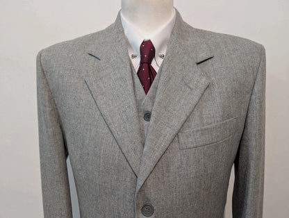 Sublime costume 3 pièces gris en flanelle de laine