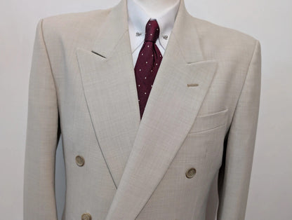Magnifique costume croisé gris crème en laine