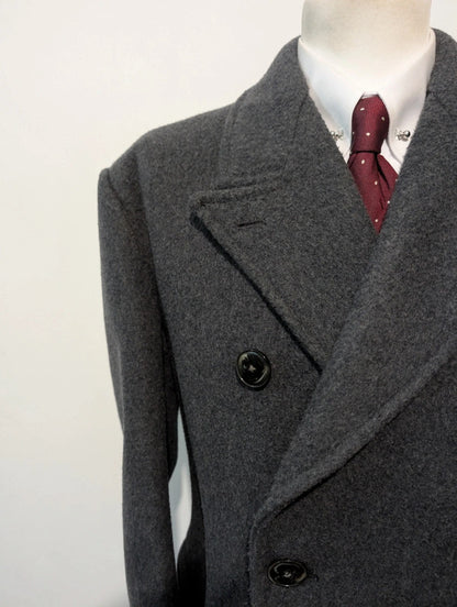 Superbe manteau croisé gris en laine lourde