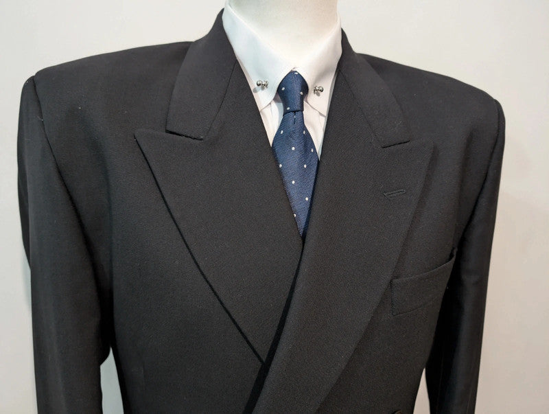 Dark black wool double-breasted suit