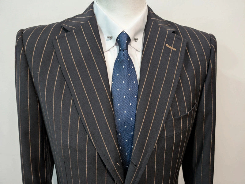 Fierce black chalkstripe wool suit