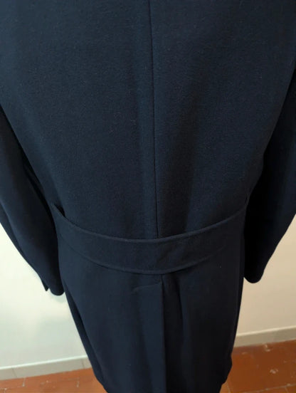 Eleganter, marineblauer, zweireihiger Wollmantel