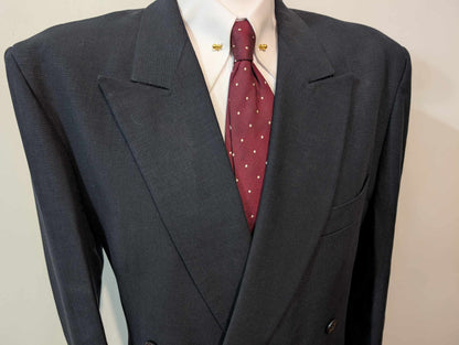 Incroyable costume croisé bleu marine en lin coton