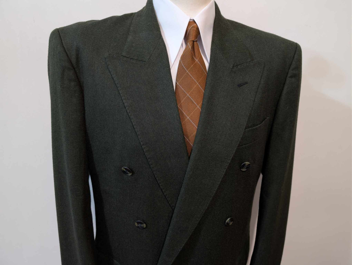 Original costume croisé vert en flanelle