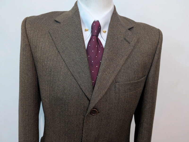 Formidable veste marron à chevron en tweed