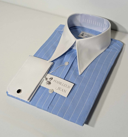 Winchester-Hemd mit spitzem Kragen und blauen Streifen