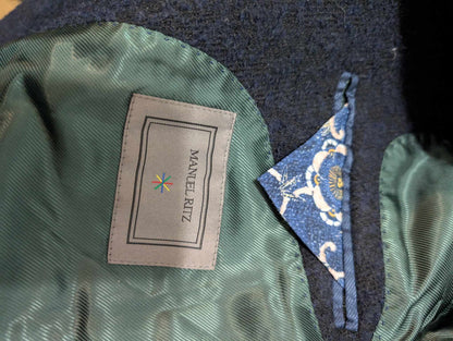 Élégant manteau polo coat  croisé bleu marine en laine