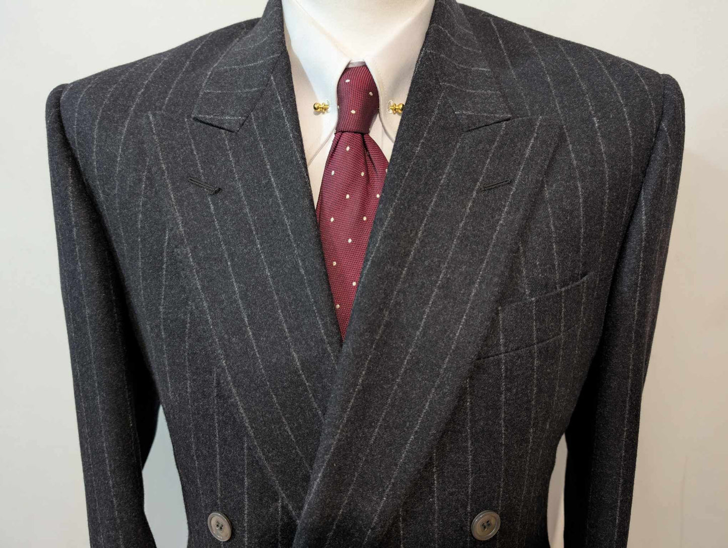 Vilain costume croisé chalkstripe en flanelle lourde