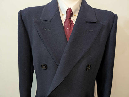 Magnifique manteau croisé bleu marine en laine