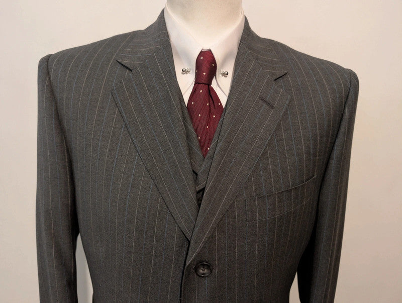 Extraordinaire costume 3 pièces pinstripe en laine