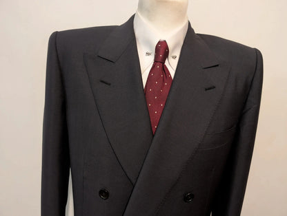 Excellent costume croisé gris bleu en laine froide