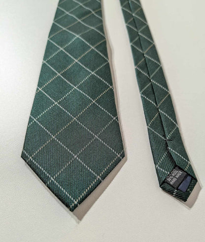 Cravate vert sapin à carreaux en laine et soie