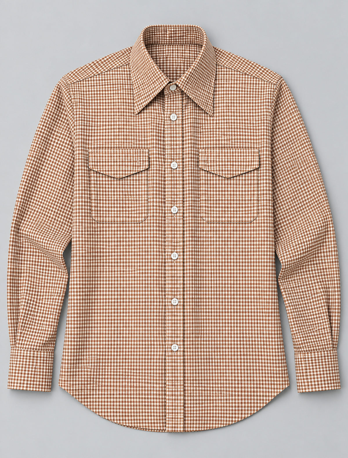 Chemise en flanelle à motif pied-de-poule marron clair