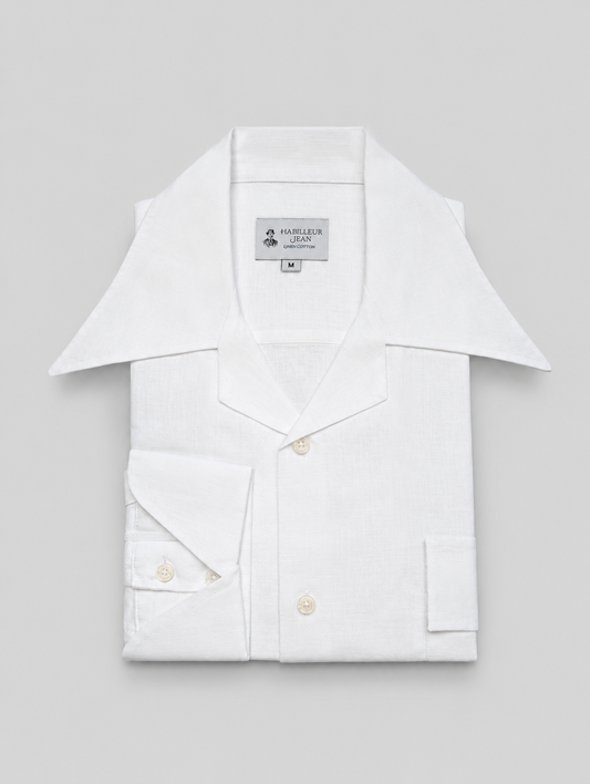 White Cuban collar shirt linen coton