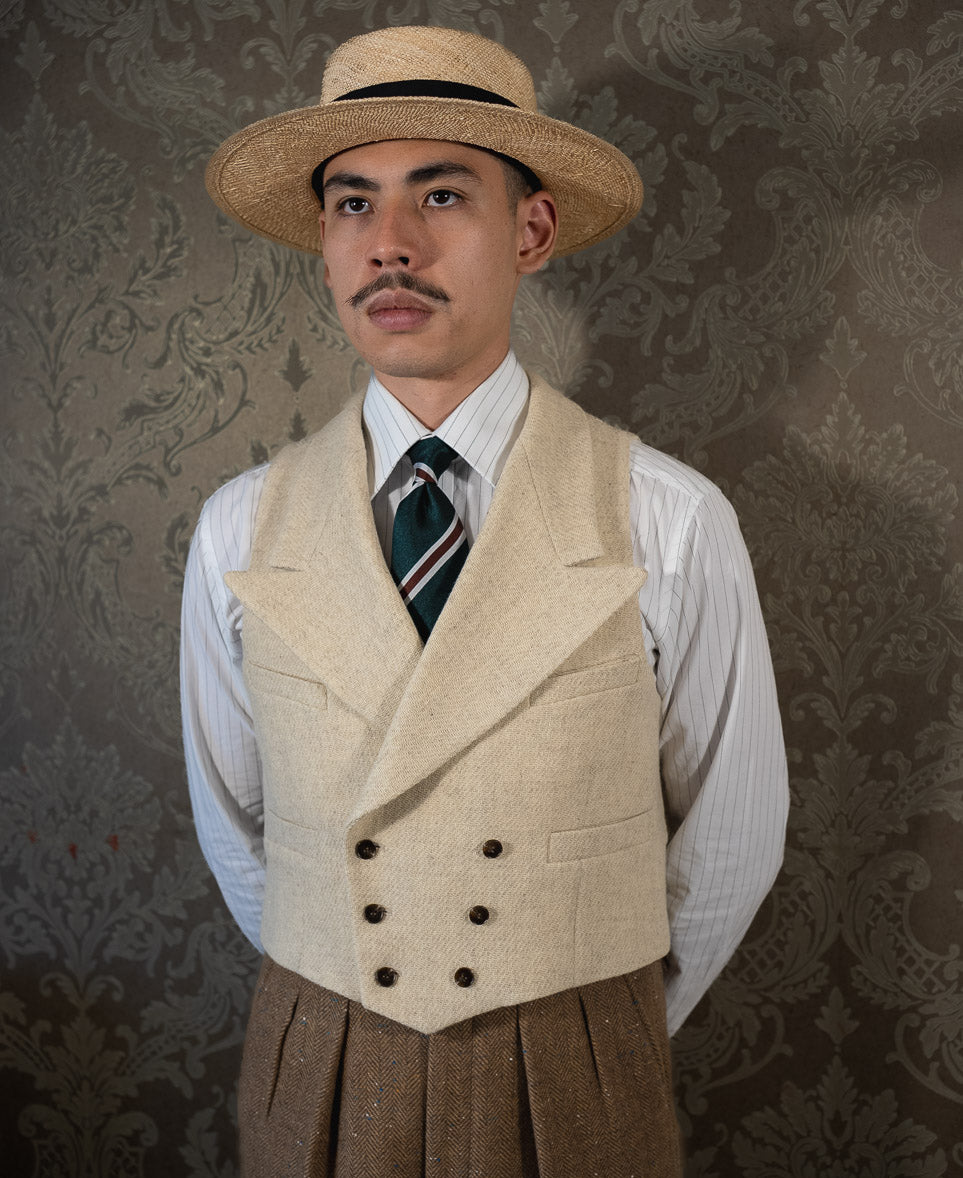 [PRÉCOMMANDE] Gilet en tweed beige à double boutonnage