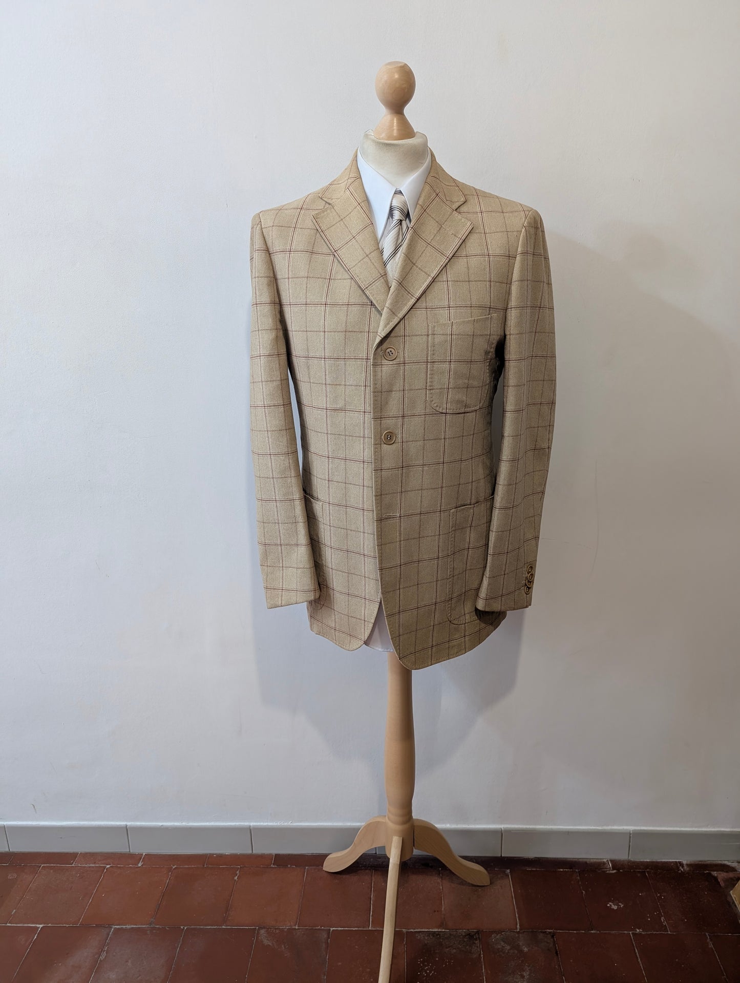 Veste beige à carreaux en coton