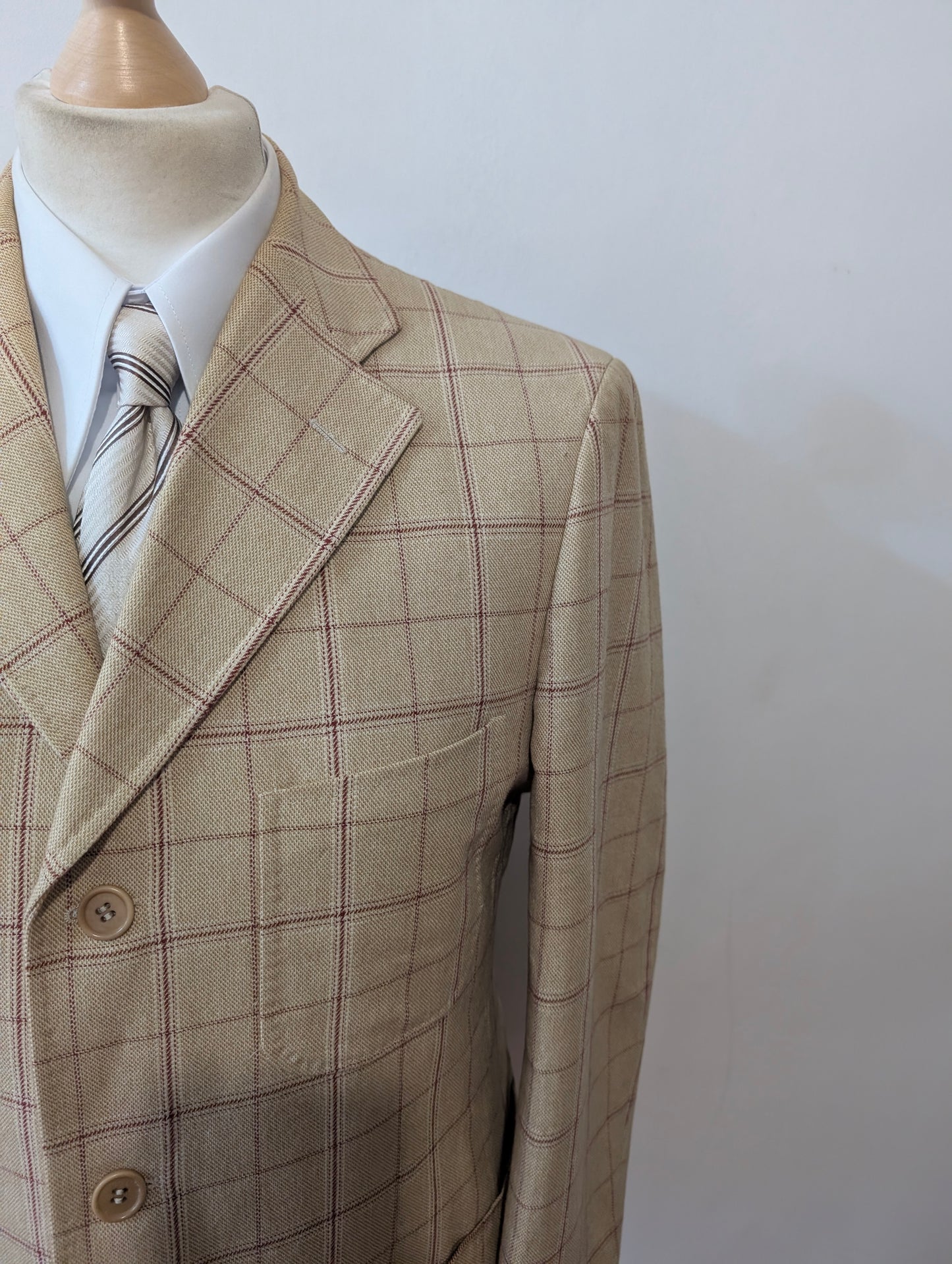 Veste beige à carreaux en coton