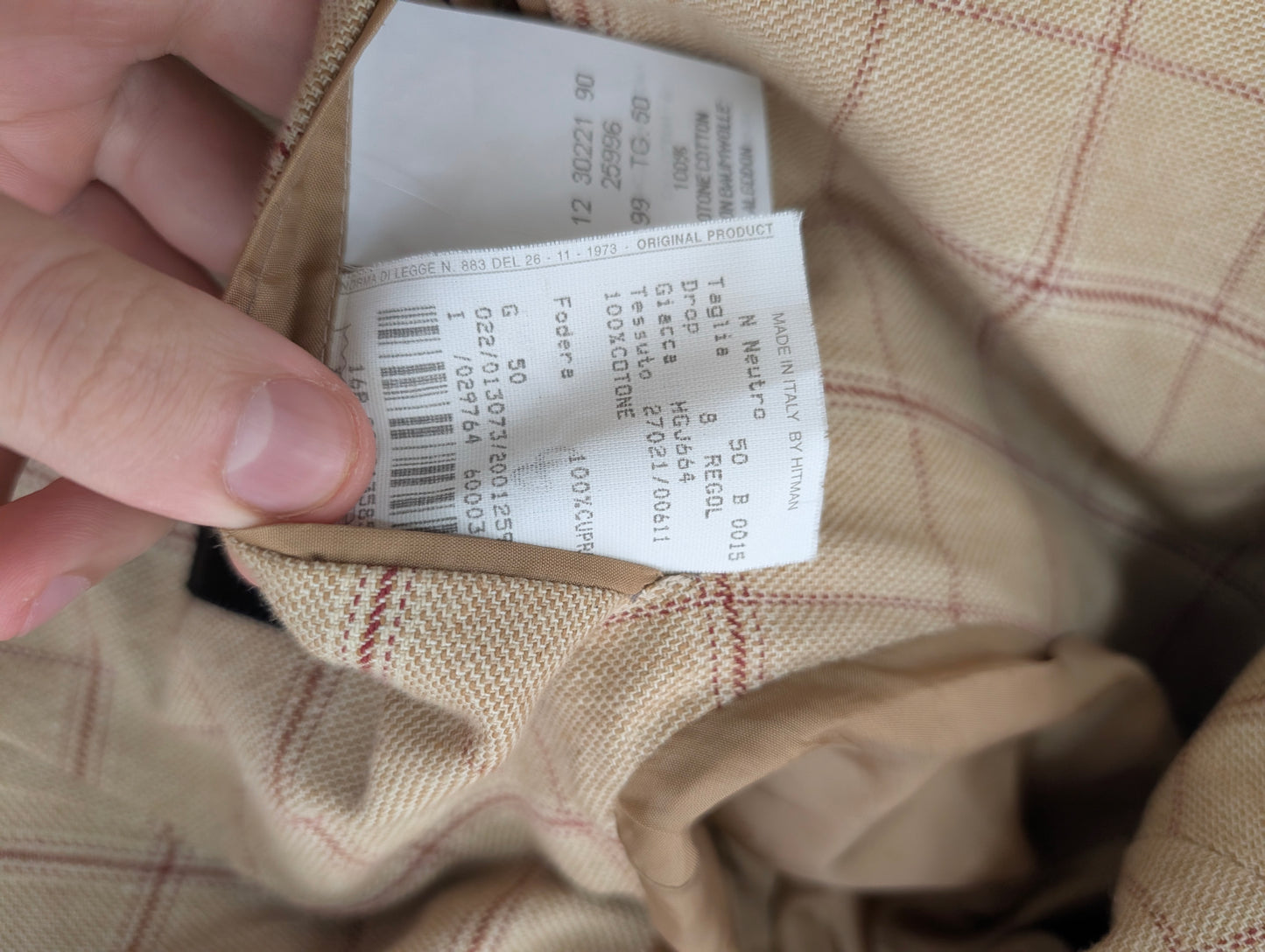 Veste beige à carreaux en coton