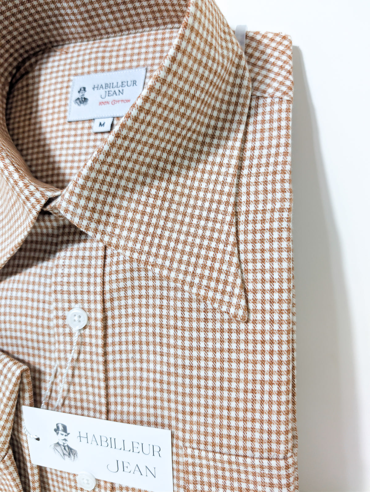 Chemise en flanelle à motif pied-de-poule marron clair